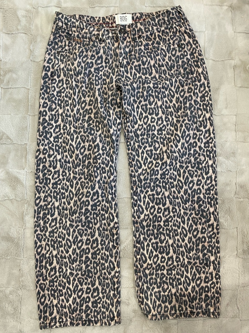 BDG Black and Cream Leopard-Print Jeans Waistband Detail
